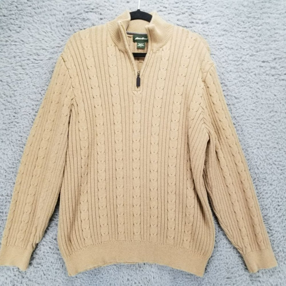 Eddie Bauer Sweater Mens Large Brown Long Sleeve 1/4 Zip Pullover
